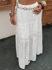DAZY Saia Casual de Praia de Bordado Vazado Branca para Mulheres, Primavera e Verão Boho - Branco - Visão 4
