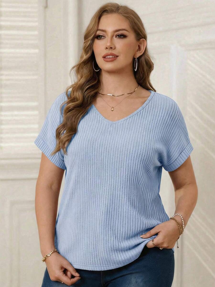Rosumi Áo nữ cỡ lớn màu xanh dương cổ chữ V tay raglan có quai nách, chất liệu mềm mại, dáng rộng, thích hợp mặc đi nghỉ mát, mặc hàng ngày vào mùa xuân và hè. - Màu xanh lam - Xem 1