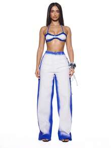 MUSERA Top tipo sujetador de denim con ojales y lavado a contraste, sexy para verano, primavera, festivales, vacaciones, fiestas y salidas - Azul y blanco - Ver 3