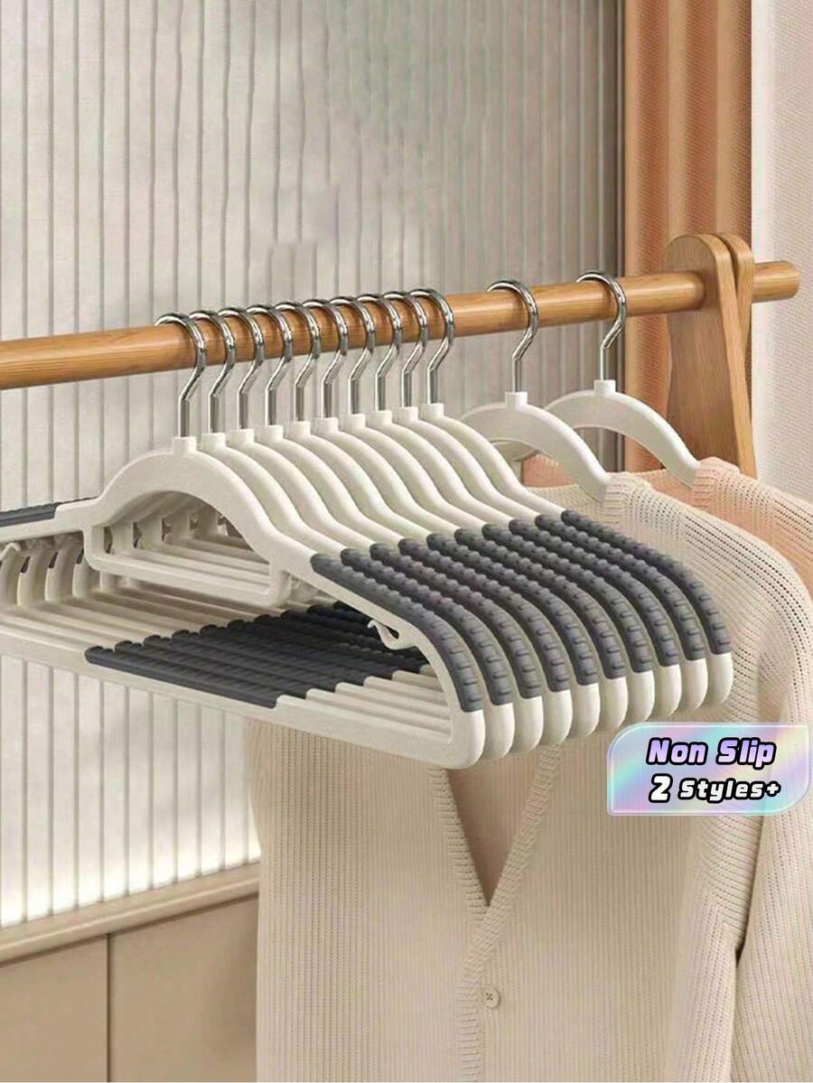 10pcs Multi-Functional Household Clothes Hangers, Traceless Non-Slip Design, Thickened And Reinforced Shoulder-Saving Dual Hangers, Suitable For Drying Wet And Dry Clothes - Grey - View 1