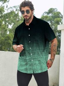 Manfinity Homme Plus Size Men's Casual Gradient Front Button Short Sleeve Shirt, Summer - Multicolor - View 6