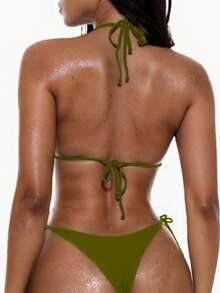 Swim Basics Bộ bikini dây mảnh màu trơn gợi cảm, đồ bơi đi biển dành cho nữ. - màu xanh lá - Xem 2