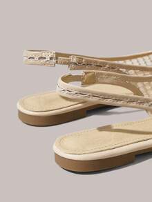 Styleloop Giày nữ ngoài trời, mũi nhọn, đế bằng, chất liệu vải dệt, kiểu dáng thời trang, đơn giản, thoải mái, thoáng khí, thích hợp cho tiệc tùng, đi biển. - Màu nude - Xem 6