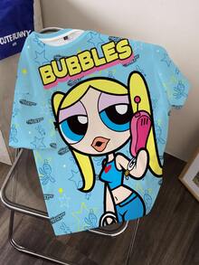 THE POWERPUFF GIRLS X SHEIN Áo thun nữ tay ngắn cổ tròn, thời trang, đa năng - - trắng - Xem 1