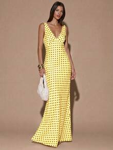 fsvsSHEIN  Vestido de tirantes con escote en V profundo y espalda descubierta, de unicolor amarillo/crema, de estilo minimalista y sexy, adecuado para fiestas, cócteles, ocasiones formales, dama de honor, cumpleaños, Navidad y casual de negociossdvs KE52 - Amarillo - Ver 2