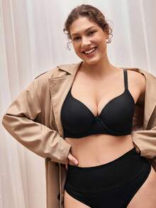 Bralution Plus Size Solid Underwire High Support Underwire Simple Bra, Lift - Black - View 4