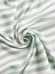 SHEIN Clasi Women's New Striped Patchwork Ruffle Trim Shirt, Suitable For Work And Commute,Summer Top - Green - View 6