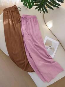 CosyJoli Plus Size Casual Textured Chiffon Basic Straight Leg Pants - Multicolor - View 5