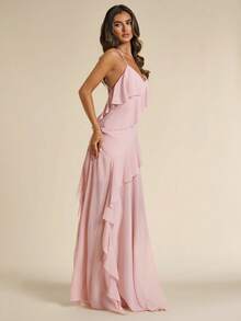 SHEIN BAE Elegantes Damen-Camisole-Kleid in Altrosa mit Rüschensaum, fließend, einfarbig, lang, stilvoll für Sommerhochzeit, Ninang, Abendparty und Urlaub - Pink - Übersicht 6