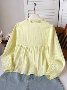 SHEIN Tween Girl Tween Girls Casual Everyday Comfortable Loose Ruffle Collar Blouse - Yellow - View 2