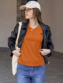 Jouncy Women's Casual Versatile Short Sleeve T-Shirt, Summer - Orange - View 5