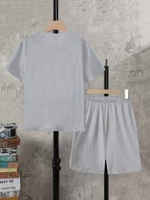 SHEIN 2pcs/Set Tween BoysRound Neck Short Sleeve T-Shirt And Shorts With Pockets Set - Multicolor - View 2