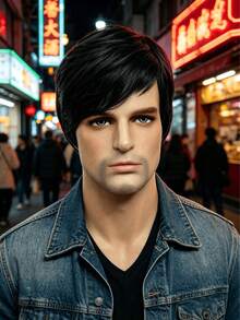 1pc6inch European & American Style Men's Fashion Short Brown Side-Parted Straight Synthetic Hair Wig - Multicolor - View 6