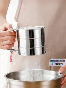 1PC Stainless Steel Handheld Flour Sieve, Baking Sugar Powder Filtering Tool - Silver - View 1