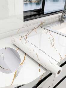 1PC Thick Marble Pattern Waterproof Anti Oil Stain Peel And Stick Wallpaper Roll Self Adhesive Contact Paper For Kitchen Countertop Cabinet Shelf Liner Drawer Decor Home Improvement Renovation - White Gold - View 15