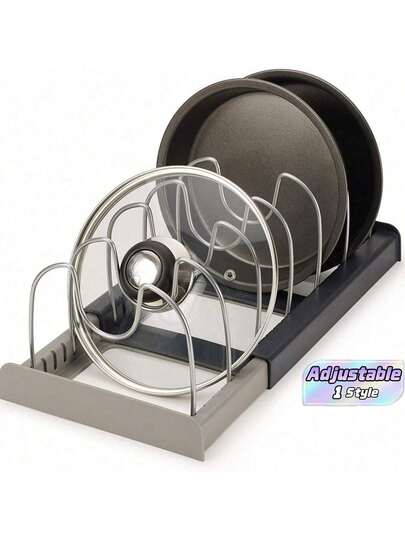 1 Juego de organizador de cocina ajustable, de acero inoxidable, con soporte para tapa de olla, estante para tazones, estantería de encimera expandible, bandeja de goteo, cajón