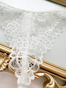 Lencería sexy de mujer con unicolor, encaje y decoración de perlas - Blanco - Ver 4