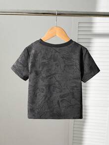 SHEIN Áo thun ngắn tay cổ tròn in họa tiết tối giản cho bé trai - Xám - Xem 2