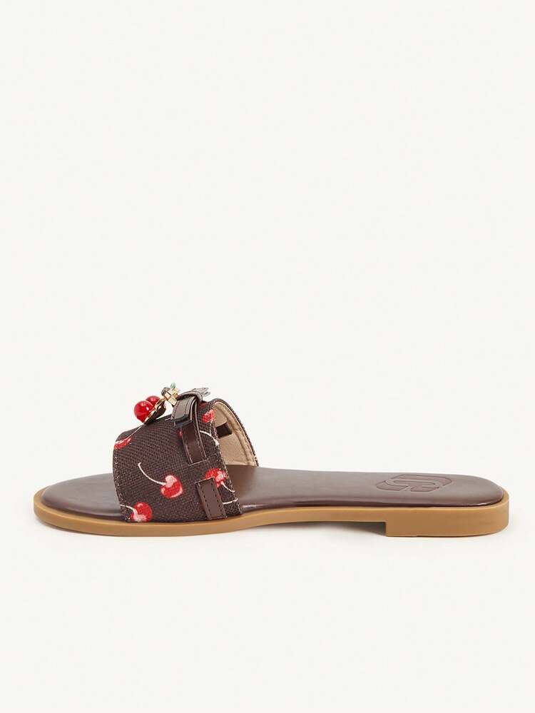 CUCCOO CHICEST One-Word Brown Flat Sandals With Cherry Buckle