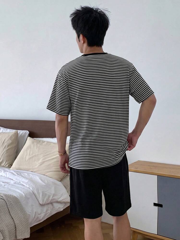 Multi-Color Men's Short Sleeve Shirt And Shorts Pajama Set