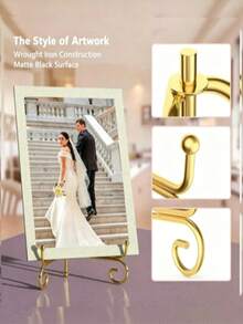 1pc Gold Iron Display Stand, Gold Iron Easel Plate Display Photo Holder Stand, Displays Picture Frames, Cookbooks, Decorative Plates, Tablets And Art - Gold - View 11