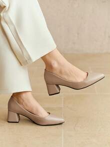 Alvarani New High Heel Pumps For Women, Spring Autumn Korean Style Pointed Toe Thick Heel Fashion Shoes - Khaki - View 2