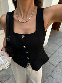 Elyressa 女士法式编织夏季优雅时尚背心 - 黑色 - 查看 3