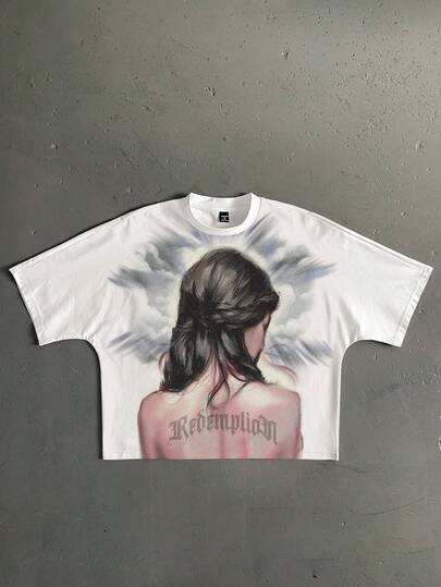 Manfinity ZONE917 Áo thun tay ngắn dáng rộng, phong cách hiphop đường phố, gợi cảm, họa tiết graffiti gothic, lấy cảm hứng từ bầu trời đêm, dành cho người yêu thích phong cách đường phố, quà tặng cho bạn trai (Chất lượng cao)