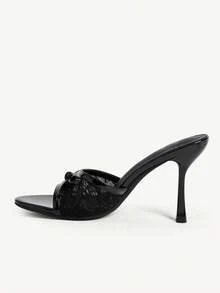 CUCCOO CHICEST 女士时尚高跟凉鞋，蝴蝶结猫跟PU材质，四季皆宜，通勤优雅百搭，适合节日、办公室、户外、日常穿着。 - 黑色 - 查看 6