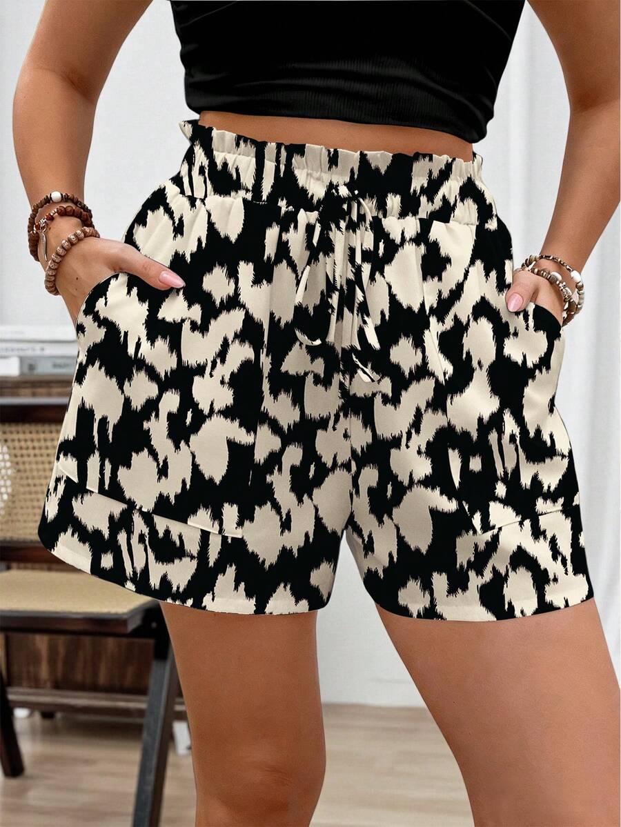 EMERY ROSE Pantalones cortos casuales con estampado y cintura elástica para mujer de talla grande - Multicolor - Ver 1