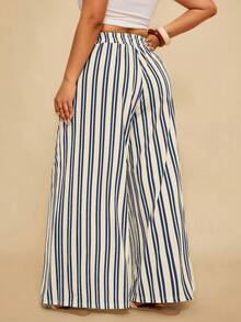 Travachic Plus Size Women Casual White Drawstring Pants Vacation Autumn - Blue - View 2