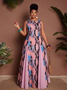Maweii Đầm maxi dáng suông không tay, cổ tròn, in hoa, tôn dáng, dành cho nữ cỡ lớn, thích hợp cho kỳ nghỉ hè lãng mạn, tiệc mùa hè, tiệc ngoài trời, du lịch, phong cách nghỉ dưỡng tươi mới. - Nhiều màu - Xem 6