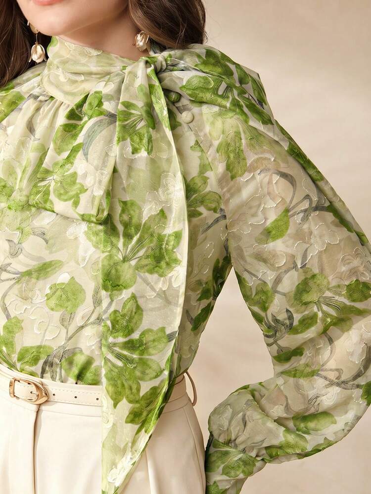 Women's Spring/Summer Mandarin Collar Vintage Chiffon Textured Chiffon Fabric Fashionable Printed Country Music Festival Elegant Long Sleeve Blouse