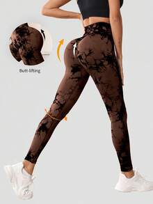 Gameset SHEIN Sport 女士高腰休闲百搭日常运动紧身裤 - 咖啡棕 - 查看 3