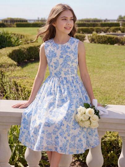 Girls' Satin Dress, White Color, High-End Children's Clothing, Birthday Flower Girl Party Dress, Girls Pleated Skirt Wedding Summer Elegant