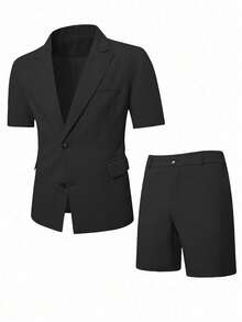 Calvornis Bộ vest nam ngắn tay mùa hè & quần short vest, phù hợp cho các bữa tiệc kinh doanh hàng ngày - màu đen - Xem 3