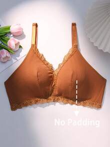 Lencería romántica de encaje con parches, cómoda y de talla grande - Marrón - Ver 6