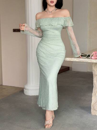 Feyla New Arrival Romantic Elegant Lace Ruffle Flowing Dress, Sophisticated Graceful Elegant For Party, Banquet, Vacation