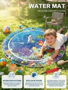 MINKOJA MINKOJA Alfombra de agua inflable con diseño de peces de océano para niños, juguete de alfombra de agua con patrón de peces, cojín de asiento y alfombra de salpicadura para bebés, entrenamiento de gateo y desarrollo sensorial táctil, fortalece los músculos, promueve el desarrollo, juguete de viaje, artículo esencial para bebés, juguete para niños pequeños, juguete de agua - Multicolor - Ver 2