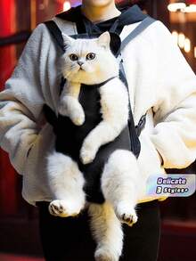 1 件装前开式宠物狗背带，胸前背包，宠物猫幼犬手提包/斜挎包，适用于小型幼犬，猫咪背带/猫包 - 黑色 - 查看 2