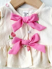 SHEIN Kids Multicolor Polyester Ruffle Flounce Sleeve Tank Top Co-Ord With Plants Pattern For Baby Girls Vacation Style - Apricot - View 2