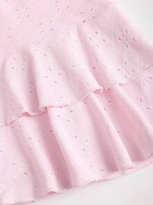 SHEIN Sweetro Chân váy mini xếp ly dáng chữ A, phong cách nghỉ dưỡng ngọt ngào, thoải mái, chất liệu vải rỗng, thích hợp cho mùa xuân/hè. - Hồng - Xem 6