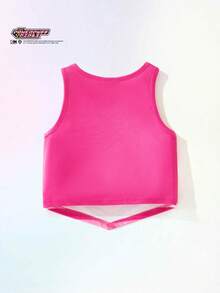 THE POWERPUFF GIRLS X SHEIN Maija Kids Young Girl Round Neck Fitted Asymmetric Hem Camisole, Spring/Summer - Pink - View 4
