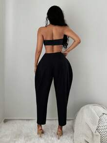 SHEIN SXY Women's Casual Chic Loose Solid Color Lantern Pants For Summer, Active Rave,Work Outfits For Women Black - Black - View 3