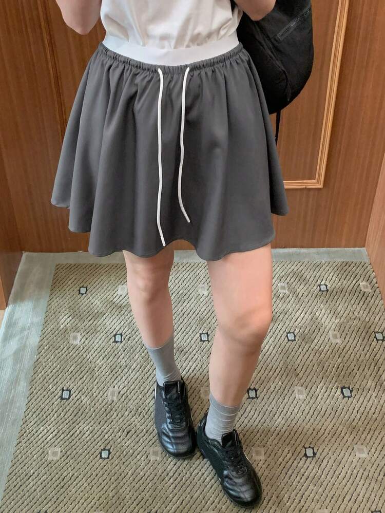 Patchwork Contrast Color Drawstring Waist Casual Skirt Shorts, Summer Holiday Wear For Women