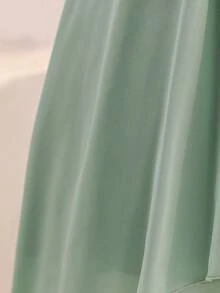 女童綠色正式禮服，蕾絲拼接雪紡優雅度假度假風禮服，適用畢業典禮、開學季、婚禮季 - 薄荷綠 - 查看 4