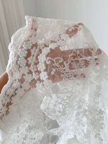Comfortcana 透視白色花卉圓領蝴蝶結裝飾休閒優雅女款短袖上衣 婚禮新娘派對夏季 - 白色 - 查看 8