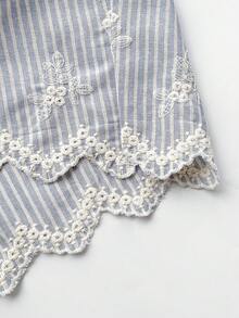 Rusticease 大尺碼女款夏季休閒條紋刺繡抽繩短褲，海灘夏季女款 - 藍色 - 查看 5