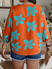 Weeklong Blusa de mujer talla grande con cuello en V y manga corta con estampado aleatorio - Multicolor - Ver 2