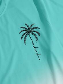 Manfinity RSRT Plus Size Men's Ombre Palm Tree Print Short Sleeve T-Shirt And Drawstring Waist Shorts Casual Set, Holiday - Multicolor - View 6
